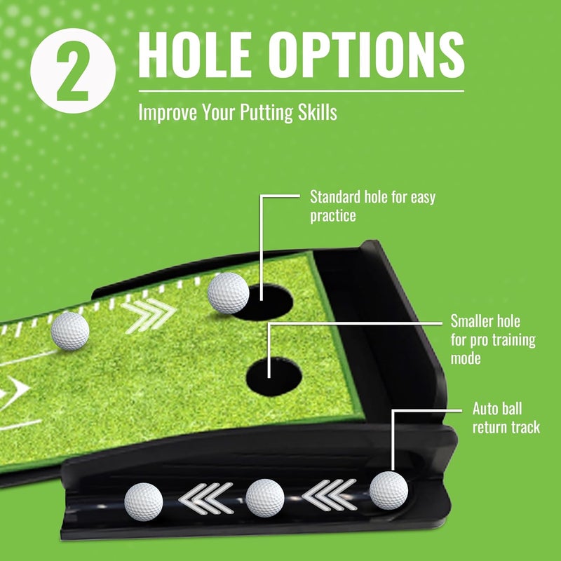 Questefy Putting Green Indoor | Wrinkle-Free Golf Mat with Auto Ball Return | Non-Slip Surface & Alignment Markings for Accurate Putting Practice at Home, Office & Outdoors | Improve Stroke Control & Precision - Image 2